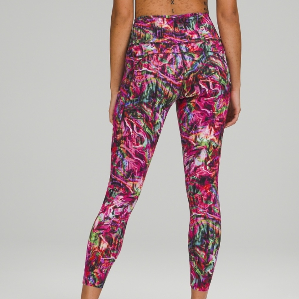 Lululemon Fast Free HR Tight 23" Hyper Flow Pink Black HYFL Nulux Pant Run Yoga - Picture 2 of 5